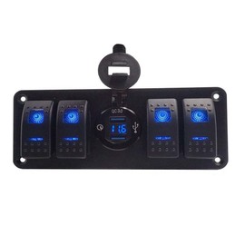 Marine Switch Panel with Quick Charger Dual USB Charger Voltmeter Waterproof 12V-24V DC Rocker Switch, Boat Switch Panel with Night Glow Stickers for RV Boats Cars Trucks