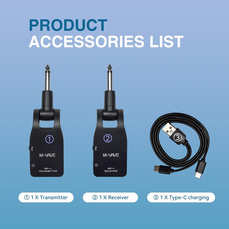 M-VAVE 2.4GHz Wireless Guitar System Built-in Rechargeable Upgrade Wireless Guitar