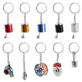 ASUNFO 10 Pcs Car Keychain Auto Part Model Metal Keychain Turbo Manual Shift Box Wheel Keychains for Christmas Graduation Gift 6 Styles, Multicolor, 4.6 Inch