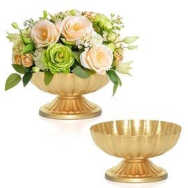 Jarrones de flores dorados para centros de mesa: jarrón de compota clásico para boda, jarrón pequeño de pedestal de 4 pulgadas para fiesta, centros de mesa dorados para urna de metal para