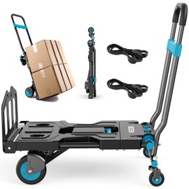 SEESII Foldable Dolly Cart with Wheels, 330 lbs Max Capacity Portable Hand Cart, 2-in-1 Heavy Duty Folding Hand Truck with Adjustable Retractable Handle for Moving, Delivery, Warehouse Use