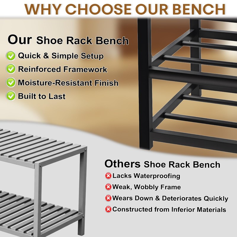 Small Shoe Rack Bench, Shoe Storage Bench for Entryway, Stable