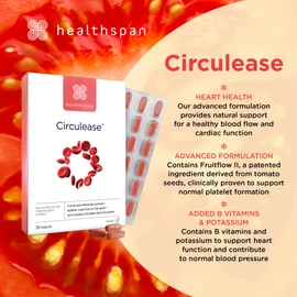 Healthspan Circulease Blood Flow Support | 150mg of Fruitflow (1 Month Supply) | Healthy Cardiac Function | Maintain Blood Pressure & Support Normal red Blood Cell Formation | Vegan