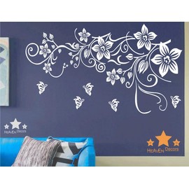 Heaven Decors Vinyl Flowers Animals Wall Sticker, 39.76 x 0.39 x 23.22 Inches, White