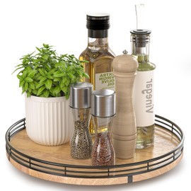 12" Lazy Susan Oak Wood Turntable Organizer for Cabinet, Farmhouse Round Wooden Lazy Susan Organization and Storage for Dining Table, Pantry, Kitchen, Bathroom, Countertop, Cupboard, Home Decor