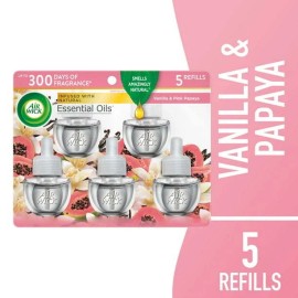 Air Wick Plug-in Scented Oil Refill, 5 Count, Vanilla and Pink Papaya, Air Fresh