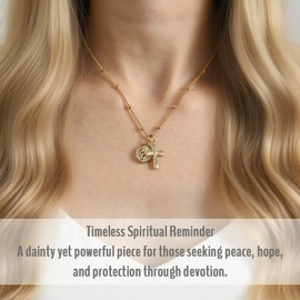 SAM & LORI Gold Cross Necklace for Women Small Religious Gifts Teen Teenage Christian Baptism Waterproof Jewelry Cute Dainty Charm Necklaces Stainless Steel Chain Non Tarnish First Communion Birthday