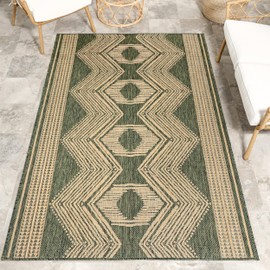 nuLOOM 4' x 6' Outdoor Tribal Geometric Area Rug, Stain Resistant, Weather Resistant, High Traffic, Patio, Balcony, Outside, Ranya Green