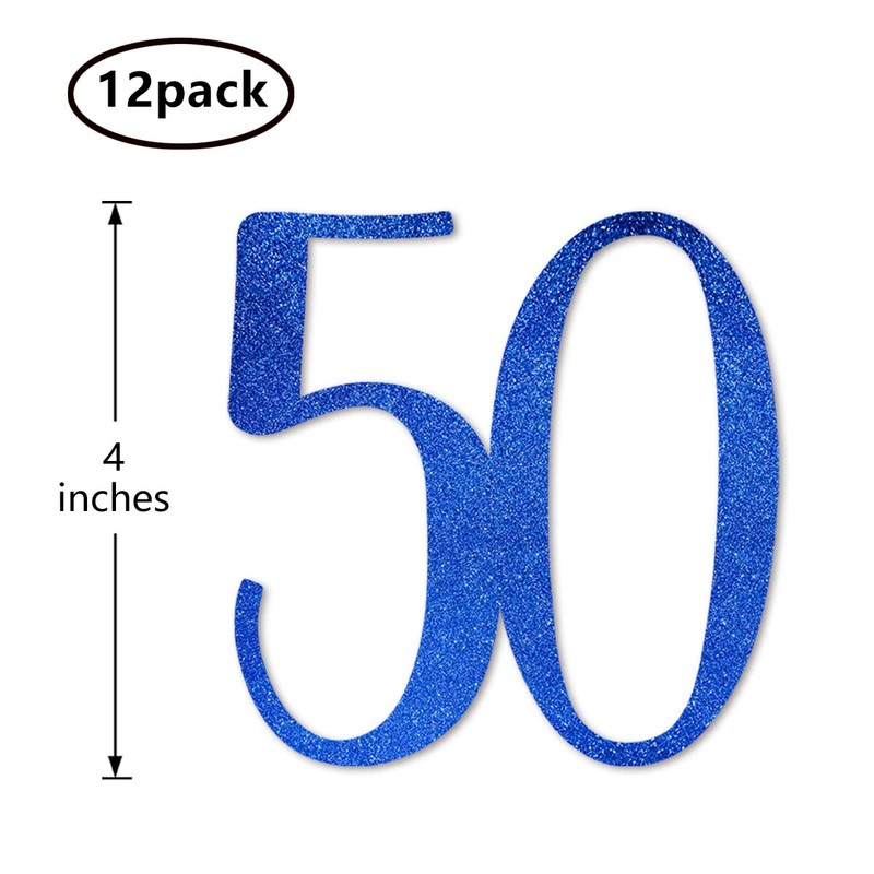 Blue Glitter 50th Birthday Centerpiece Sticks, 12-Pack Number 50 Table