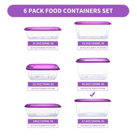EASYLOCK Stackable Food Storage Containers with Lid, 1.2 L x 6, Meal Prep Boxes, Square Storage Containers Set, Sandwich Box, Cold Food Boxes for Fridge, Freezer Containers, Lightweight Food Box