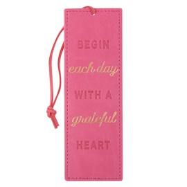 WITH LOVE- With Love Pink Faux Leather Bookmark for Women, Begin Each Day W/A Grateful Heart Debossed Design W/Gold Accents/Pink Cord Tassel, Inspirational Encouraging Book Accessory for Booklovers