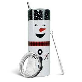 Haretu Merry Christmas Insulated Tumbler with Lids and Straws Snowman Stainless Steel Cup for New Year Holiday Xmas Christmas Funny Travel Mug Gifts 20 OZ