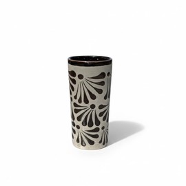 Mis Jarritos Mexican Clay Cups – Handcrafted Barro Vaso, Floral Design, Large 15oz Traditional Handmade Pottery Mugs, Authentic Drinkware for Mexican Parties (Black, Made in Mexico)