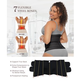 FeelinGirl Waist Trainer for Women Long Torso Sauna Underbust Corset 2 Belts Zipper Workout Waist Trimmer Black S