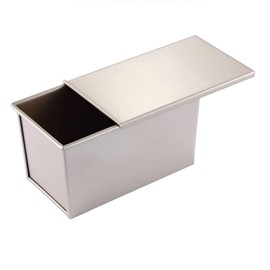 Chris.W Pullman Loaf Pan with Lid, 0.99Lb Dough Capacity Non-Stick Rectangle Flat Toast Box for Oven Baking (450g)