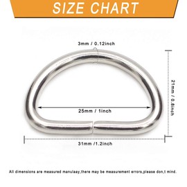 Flying Horse66 10 Pieces Metal D Rings Buckles, 25mm Non-Welded D Rings Fasteners for Bag Buckle Straps Belt Backpack DIY Accessories，Silver
