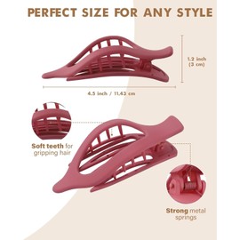 Flat Hair Claw Clips for Women - 6Pcs Lay Down Claw Clips Women Hair Claw for Women (Matte Dark color(L:4.6 IN, W:1.97IN))