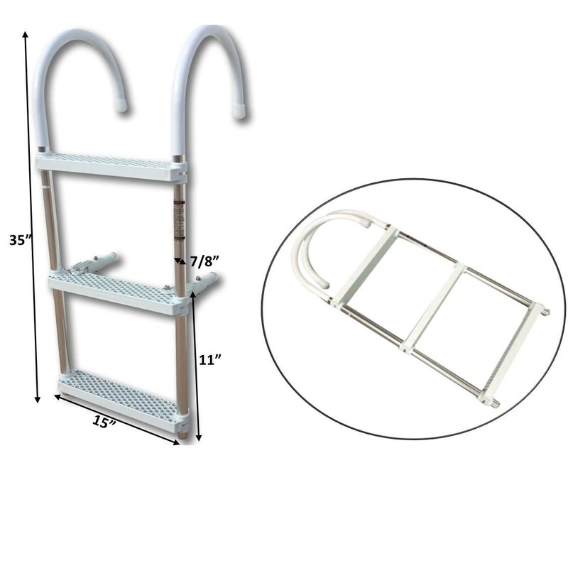 Marine Boat Aluminum White POLYETHYLENE Swim Boarding 3 Steps Ladder
