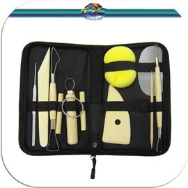 Modellierwerkzeug Töpferwerkzeug Set 11tlg. in schwarzer Transporttasche zum Töpfern, Modellieren u.v.m