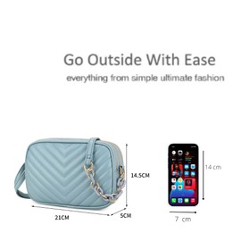 Women Small 3 Zip Compartments Chevron Quilted Vegan Leather Crossbody Organiser bag Shoulder Handbag-Grey