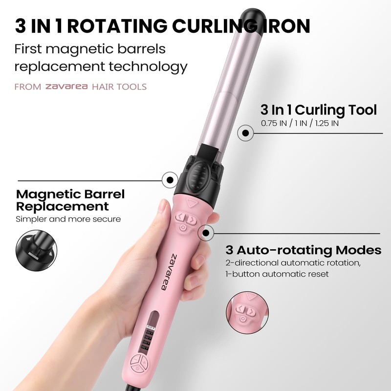 Rotating Curling Iron 3 in 1 Set, Automatic Curling Wand