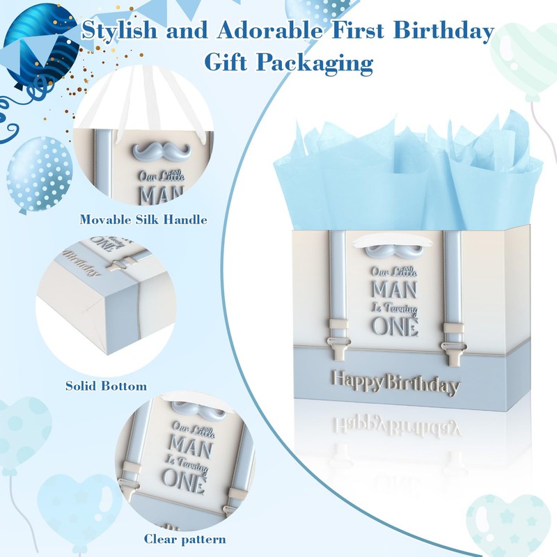 Linelglobal 1st Birthday Gift Bag with Wrapping Tissue for Baby