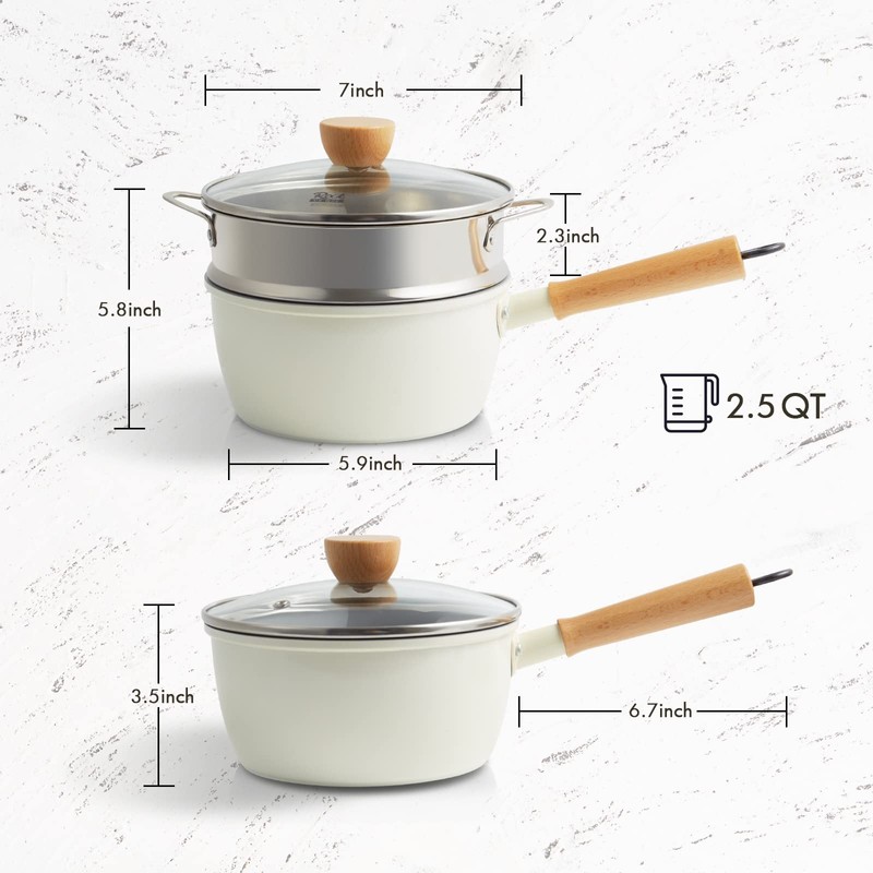 ROCKURWOK Ceramic Nonstick Sauce Pan with Lid, 2.2 Quart Cooking