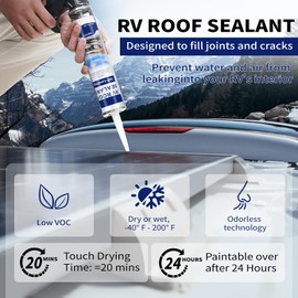 RV Roof Sealant 4 Pack, Self-Leveling Lap Sealant, White RV Caulking Sealant Tap Sealant for RV Roofing, Flexible, UV & Waterproof, Secure Odorless for RV Indoor Use