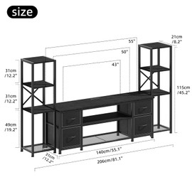 Yenlure LED TV Stand 60 Inch for Living Room with Charging Station, Farmhouse Entertainment Center with 2 Industrial Bookshelves, Modern Console Cabinet with Storage Drawers (Black)