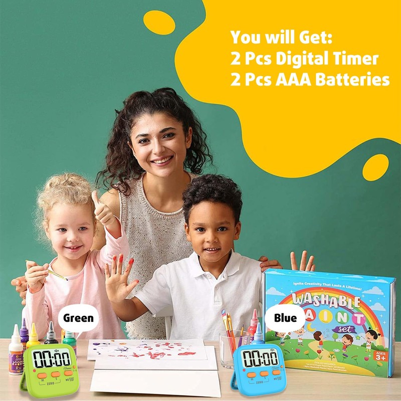 Azosowo 2 Pack Digital Timer for Kids, Magnetic Kitchen Timers