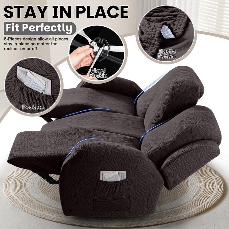 VANSOFY Recliner Sofa Covers, 8-Pieces Stretch Recliner Couch Cover Soft