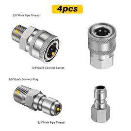 Pack of 4 Pressure Washer Coupling 3/8 Inch, Quick Coupling NPT 3/8 Inch Quick Coupling, Quick Coupling Pressure Washer, Connectors for Pressure Washers with Internal Thread (Silver)