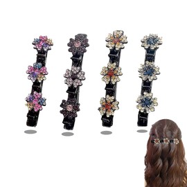 BAIYSFFG 4Pcs Sparkling Crystal Stone Braided Hair Clips,2024 New Rhinestone Hair Clips for Womens Girls,Easily Braided Hair Clips Hair Bands,Elegantand Rhineston Hair Styling Clips (Snowflake)