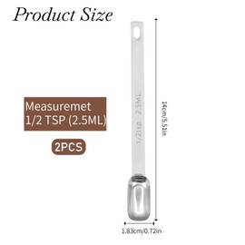 2PCS 1/2 Teaspoon Stainless Steel Single Measuring Spoon 2.5 ml Teaspoon Rectangular Individual Measuring Spoons (1/2Tsp | 2.5 ML | 2.5 cc | 1/2 Tablespoon)