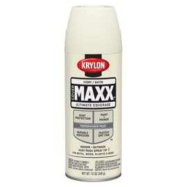 Krylon K09168000 COVERMAXX Spray Paint, Satin Ivory, 12 Ounce