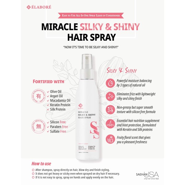 Elabore Miracle Silky & Shiny Hair Spray 200ml / 6.76fl.oz