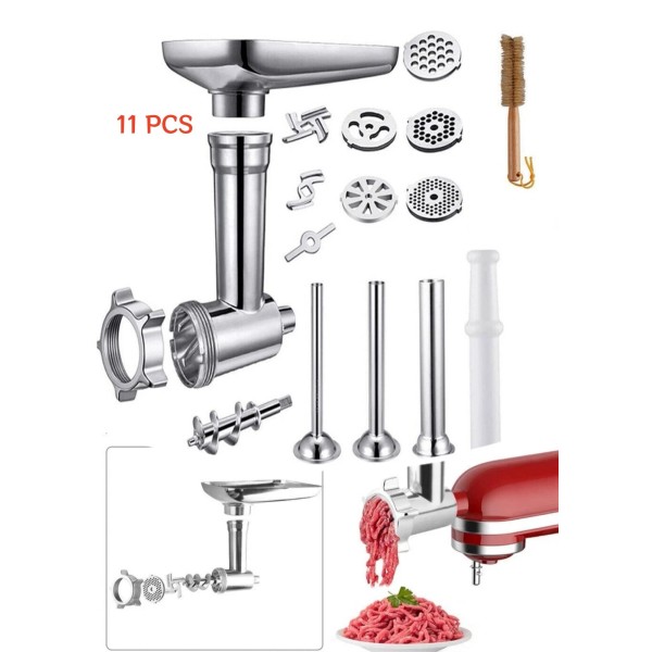 Unbranded 11-Piece Stainless Steel Meat Grinder & Sausage Stuffer Attachment
