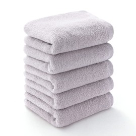 Towel Factory Lab Softy Face Towels, Set of 5, 100% Cotton, Approx. 13.4 x 31.5 inches (34 x 80 cm), Light Gray, Fluffy, Soft, Petite Praol
