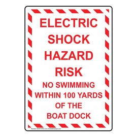 ComplianceSigns.com Vertical Electric Shock Hazard Risk No Swimming Within 100 Yards of The Boat Dock Sign, 10x7 in. Plastic for Electrical Recreation