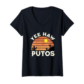 Womens Yee Haw Putos Funny Vaquero Cowboy V-Neck T-Shirt