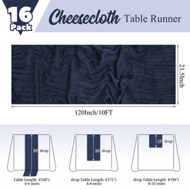 16 Pack Navy Blue Table Runners 10FT Cheesecloth Table Runner Boho Gauze Table Runner Long Rustic Sheer Fabric Table Runners for Wedding Party Bridal Shower Farmhouse & Home Decor