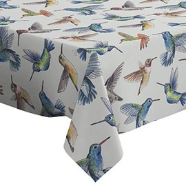 Q-Beans Rectangle Decorative Tablecloth [Size: 60 x 84 inch], Washable and Reusable Table Cloth Cover for Indoor and Outdoor (Hummingbirds Watercolors)