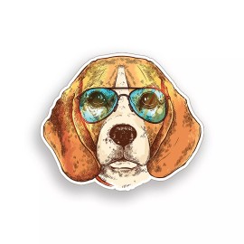 Real Sticky Beagle Sticker Dog Pet Glasses Male Laptop Cup Car Vehicle Window Bumper Decal