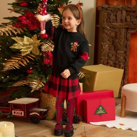 Aaronano Christmas Baby Girl Tights 2 Pairs Kids Leggings Funny Christmas Elements Pattern Tights, Red 2 Pairs of Leaves/Christmas Tree