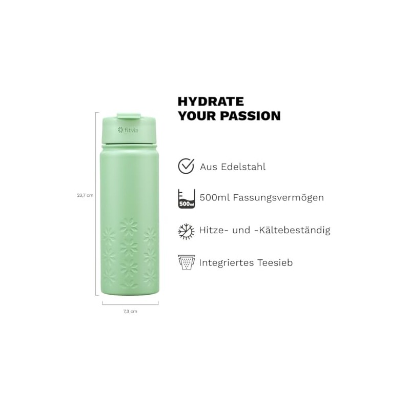fitvia Thermal Flask "Mint" 500 ml Stainless Steel, Integrated Tea