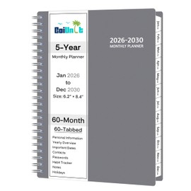 Monthly Planner 2026-2030, 5-Year Calendar Planner 2026-2030, Jan 2026 – Dec 2030, 6.2 x 8.4 In, Ruled Spread, Flexible Cover, Spiral Wirebound, Pocket, 60 Coated Monthly Tabs, Notes ＆ Habit Tracker