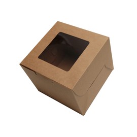 PQZKLDP 12Packs 6x6x5 Inches Brown Kraft Cake Boxes with Window, Gift Packing, Bakery Boxes, Dessert, Pastry, Cupcake, Pie Cookies, With Stickers,66 FT Twine (6 * 6 * 5 Inch, Brown)