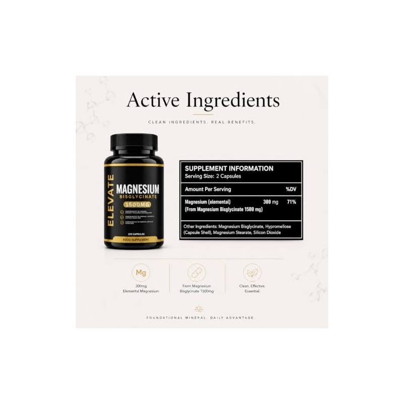 Magnesium Glycinate (Bisglycinate) - 120 High Strength Capsules, Highly Absorbable
