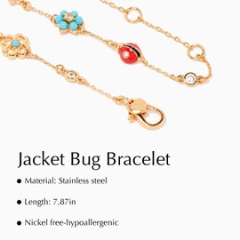 18K Gold Plated Ladybug Bracelet, Luck Garden Four Leaf Clover Flower Bracelet, Ladybug Gifts Ladybug Lover Gifts with Jewelry Box