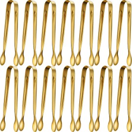 12 Pieces Sugar Tongs Ice Tongs Stainless Steel Mini Serving Tongs Appetizers Tongs Small Kitchen Tongs for Tea Party Coffee Bar Kitchen (4.3 Inch/11cm, Gold)